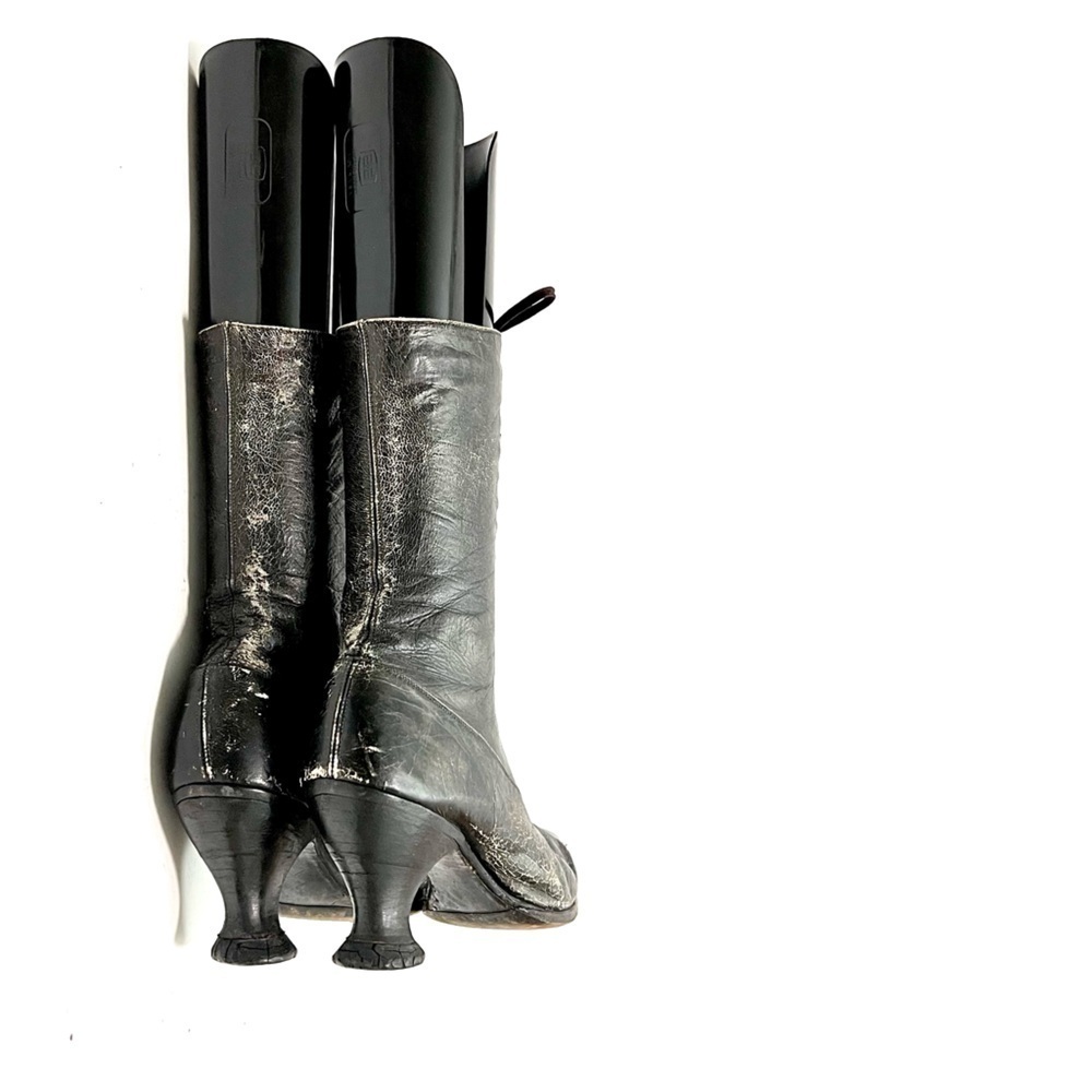 Antique 1910s vintage Edwardian black leather lace up French heel granny boots - Picture 8 of 9